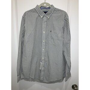 Tommy Hilfiger Shirt Large Mens Classic Fit L/S Button Up Gingham Wht/Gry NWT